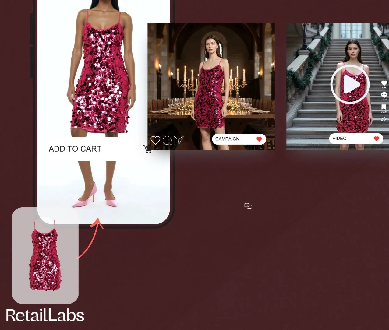 Zara red dress AI campaign collage