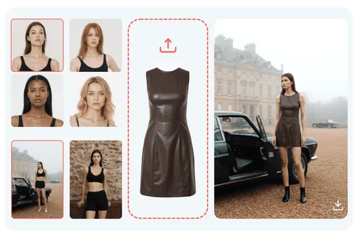 Upload your product photo and pick a model — the platform composes a styled image.